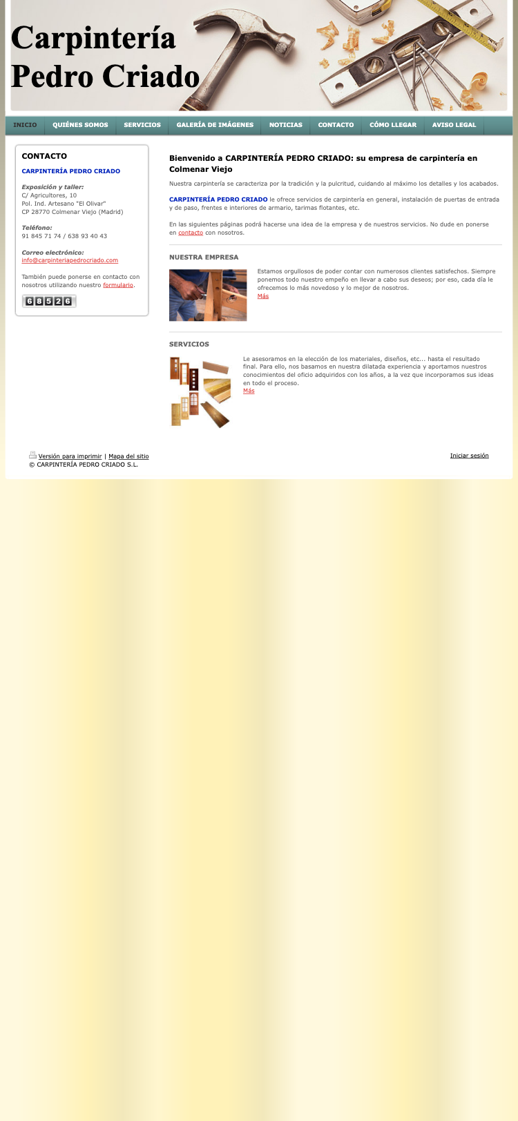 Captura de la web actual de Carpintería Pedro Criado en un móvil